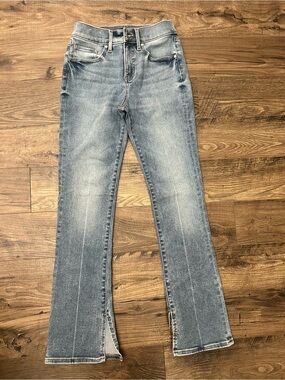Express Skyscraper Mid Rise Flare Jeans 2 Short Split Hem- short & petite